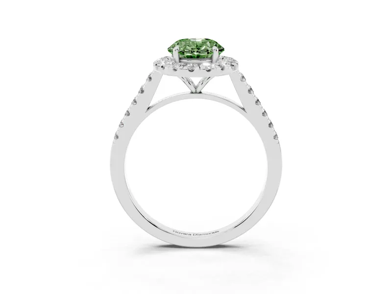 Oval Halo Engagement Ring Setting for a Fancy Green Lab-Grown Diamond | Pave Shoulders | White Gold