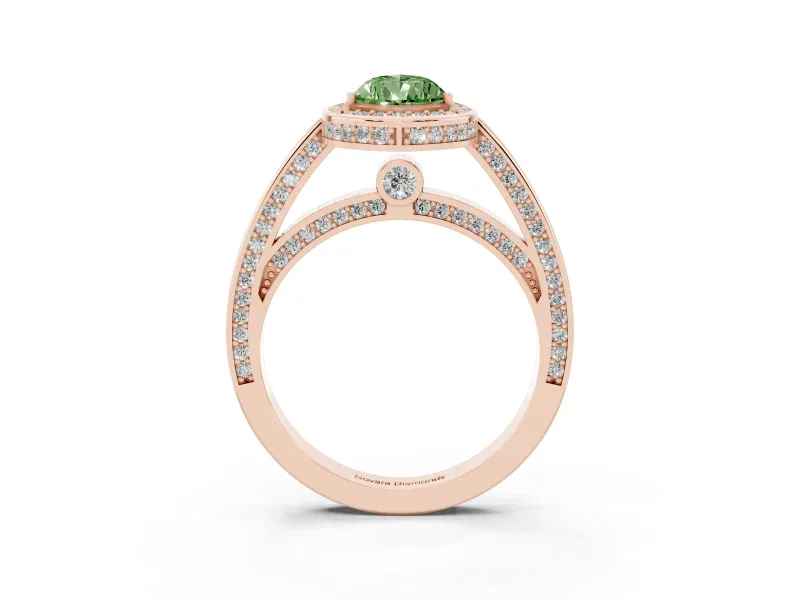 Pear-Shaped Sectioned Halo Engagement Ring Setting for a Fancy Green Lab-Grown Diamond | Rose Gold