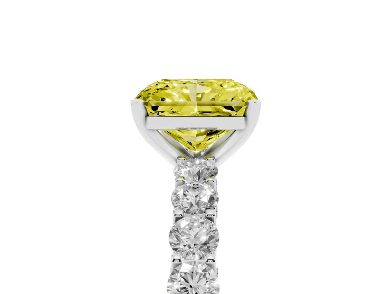 Radiant Cut Shared Prong Engagement Ring Setting for a Fancy Yellow Lab-Grown Diamond | Platinum