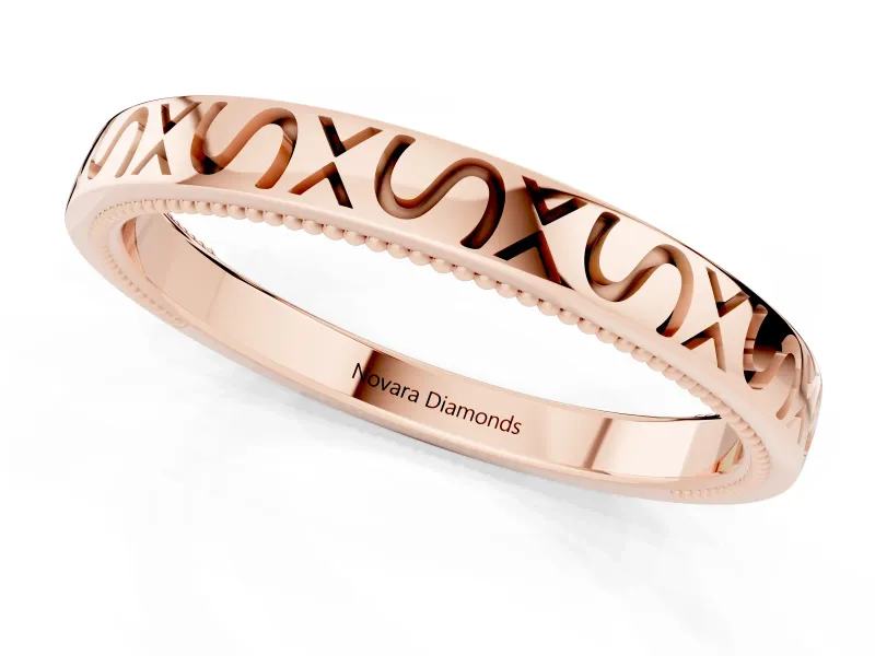 Engraved Milgrain Band Set in Rose gold with Vintage-Inspired Pattern