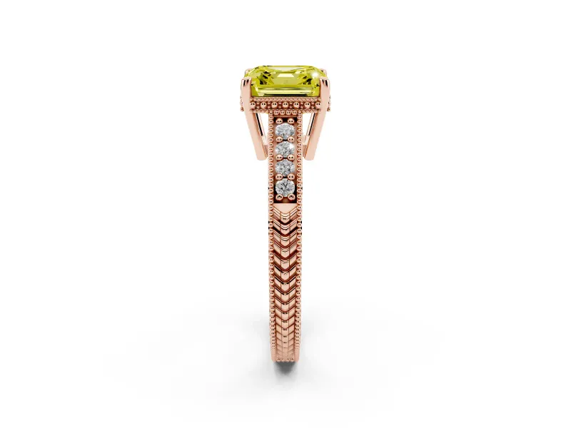 Asscher Cut Engraved Engagement Ring Setting for a Fancy Yellow Lab-Grown Diamond | Rose Gold