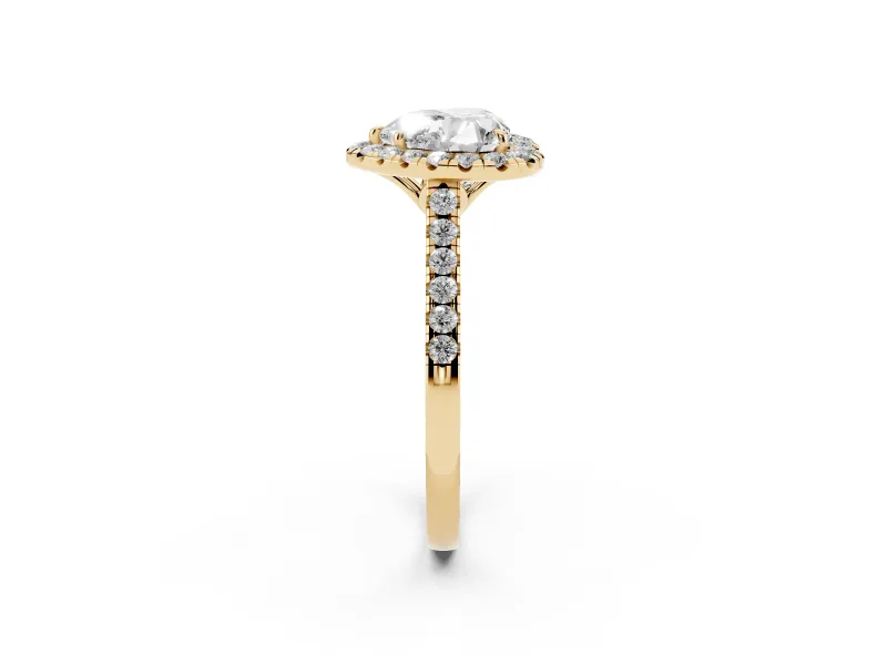 Heart-Shaped Raised Halo Engagement Ring Setting | Pave Band | Yellow Gold