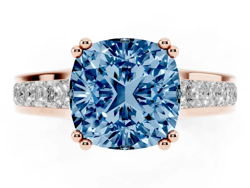 Cushion Cut Channel Engagement Ring Setting for a Fancy Blue Lab-Grown Diamond | Rose Gold - Design NV-24671
