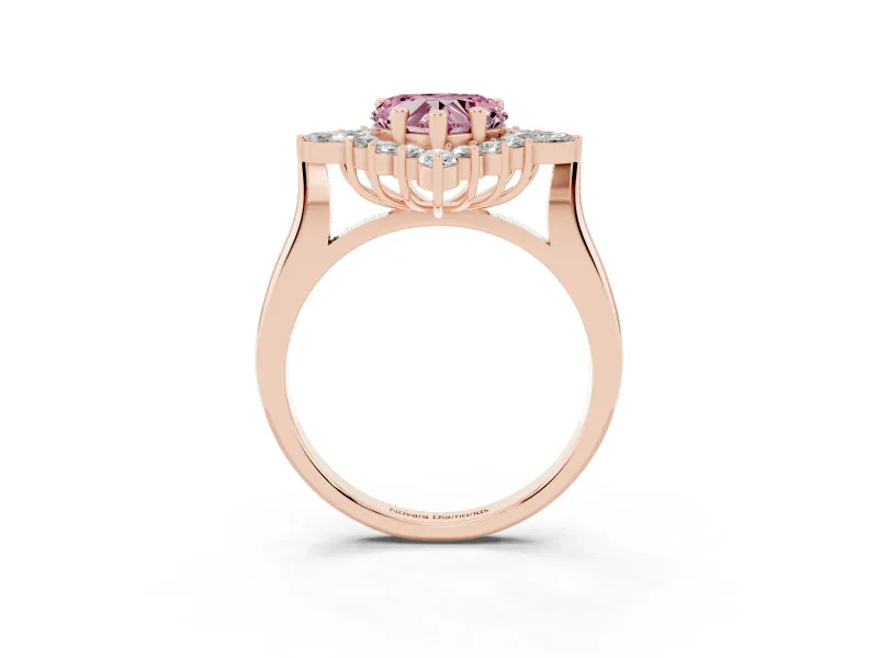 Fancy Pink Heart Cut Diamond Cluster Halo Ring Set in Rose gold with Marquise and Round Accents