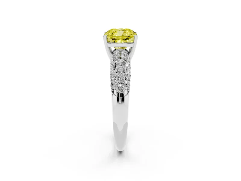 Cushion Cut Close Set Pave Engagement Ring Setting for a Fancy Yellow Lab-Grown Diamond | Multi Row | Sterling Silver