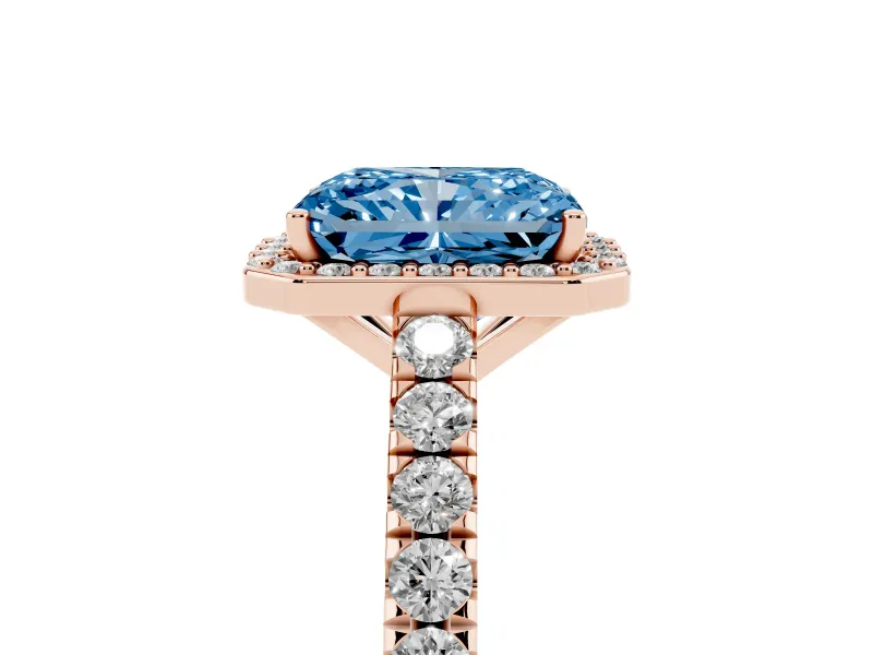 Radiant Cut Halo Pavé Engagement Ring Setting for a Fancy Blue Lab-Grown Diamond | Rose Gold