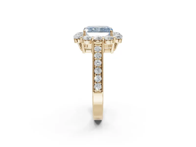 Radiant Cut Halo Engagement Ring Setting for a Fancy Blue Lab-Grown Diamond | Yellow Gold - Design NV-24711