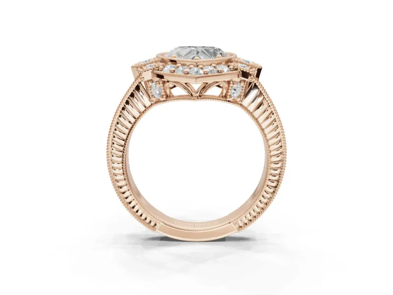 Heart-Shaped Vintage Halo Engagement Ring Setting | Art Deco Side Panels | Rose Gold