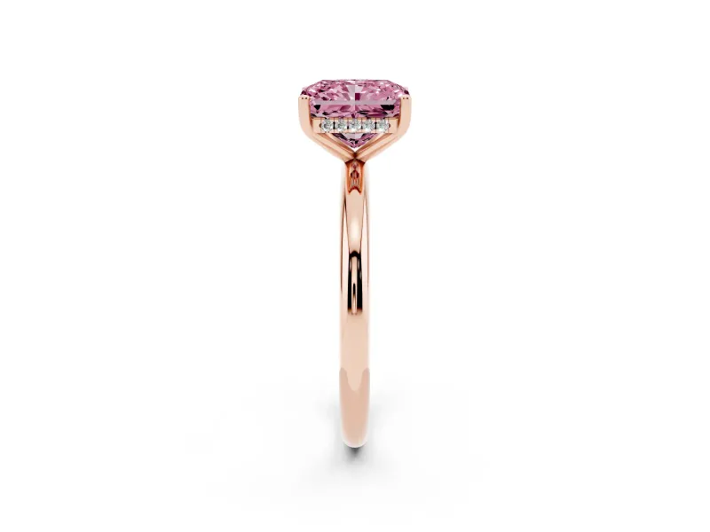Radiant Cut Micro-Prong Hidden Halo Engagement Ring Setting for a Fancy Pink Lab-Grown Diamond | Plain Band | Rose Gold