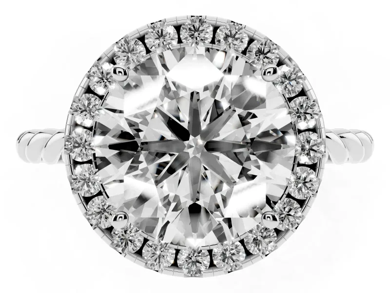 Round Halo Engagement Ring Setting | Twisted Rope Band | White Gold