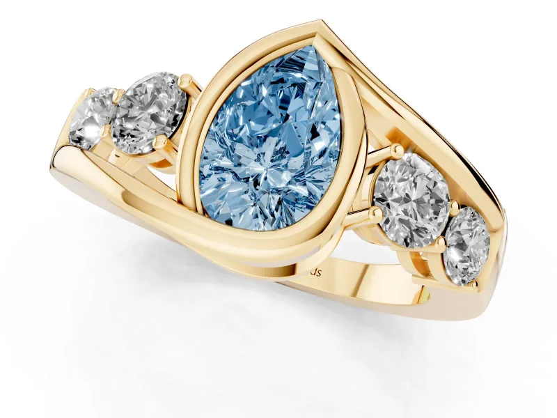 Pear-Shaped Bezel Bypass Engagement Ring Setting for a Fancy Blue Lab-Grown Diamond | Yellow Gold