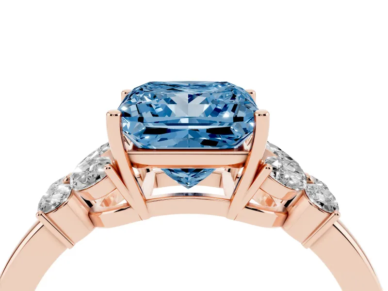 Princess Cut Petal Engagement Ring Setting for a Fancy Blue Lab-Grown Diamond | Rose Gold