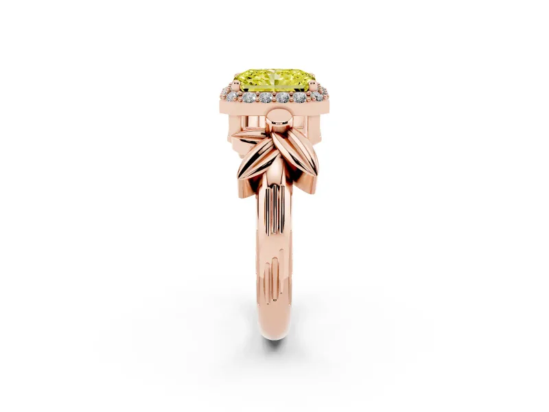 Radiant Cut Floral Halo Engagement Ring Setting for a Fancy Yellow Lab-Grown Diamond | Rose Gold