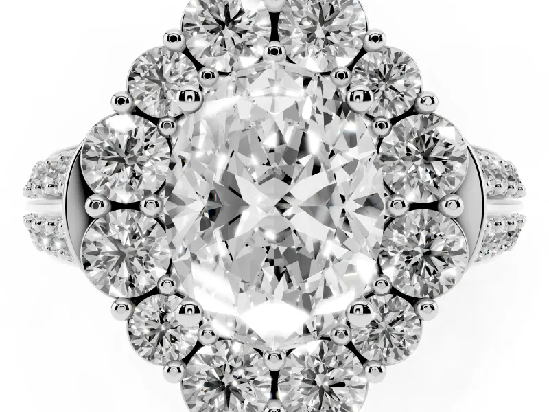 Oval Large Accent Halo Engagement Ring Setting | Graduated Pavé | White Gold