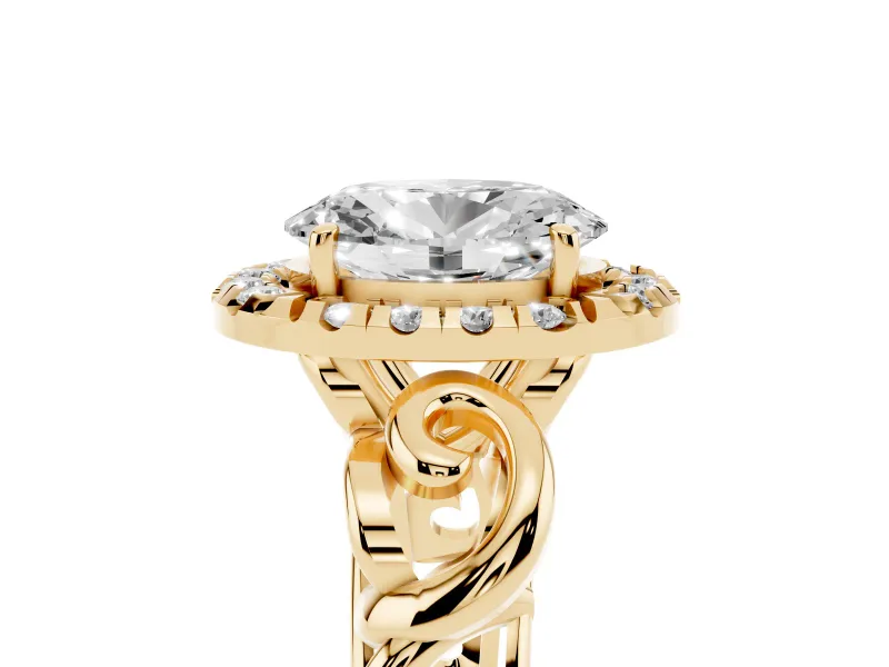 Oval Vintage Filigree Halo Engagement Ring Setting | Scroll Shoulders | Yellow Gold