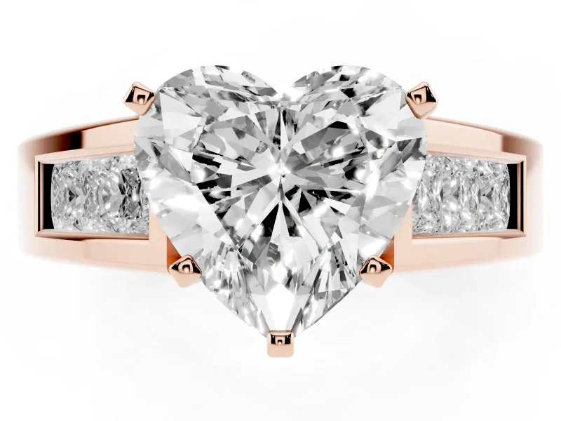 Heart-Shaped Channel-Set Engagement Ring Setting | Princess Side Stones | Rose Gold
