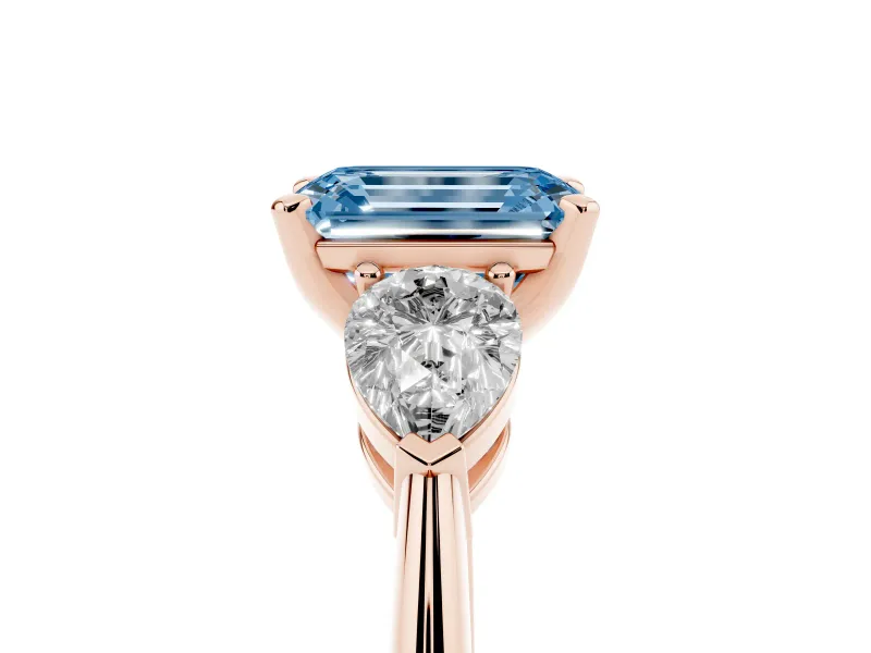 Emerald Cut 3-Stone Engagement Ring Setting for a Fancy Blue Lab-Grown Diamond | Rose Gold