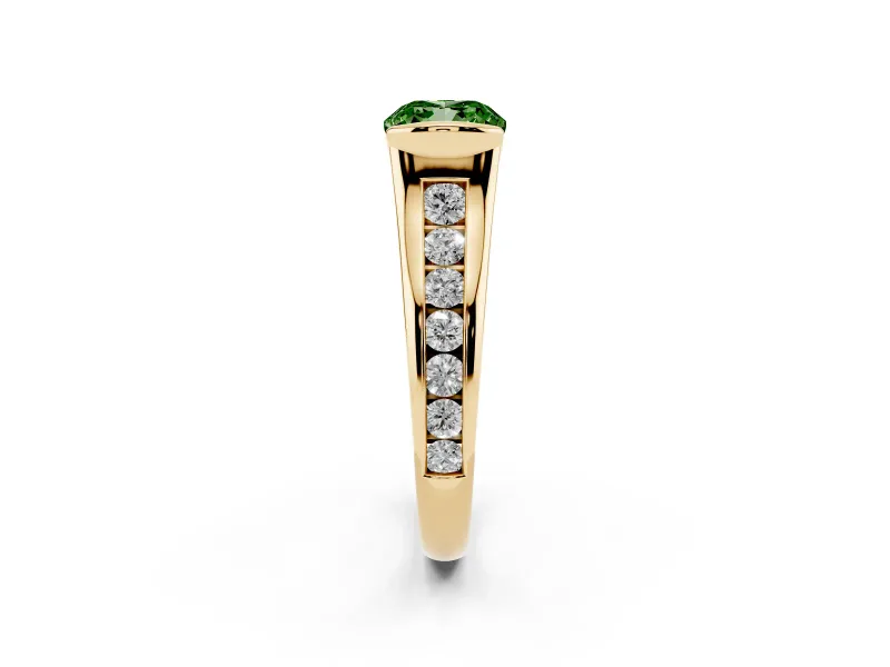 Cushion Cut Half Bezel Engagement Ring Setting for a Fancy Green Lab-Grown Diamond | Yellow Gold