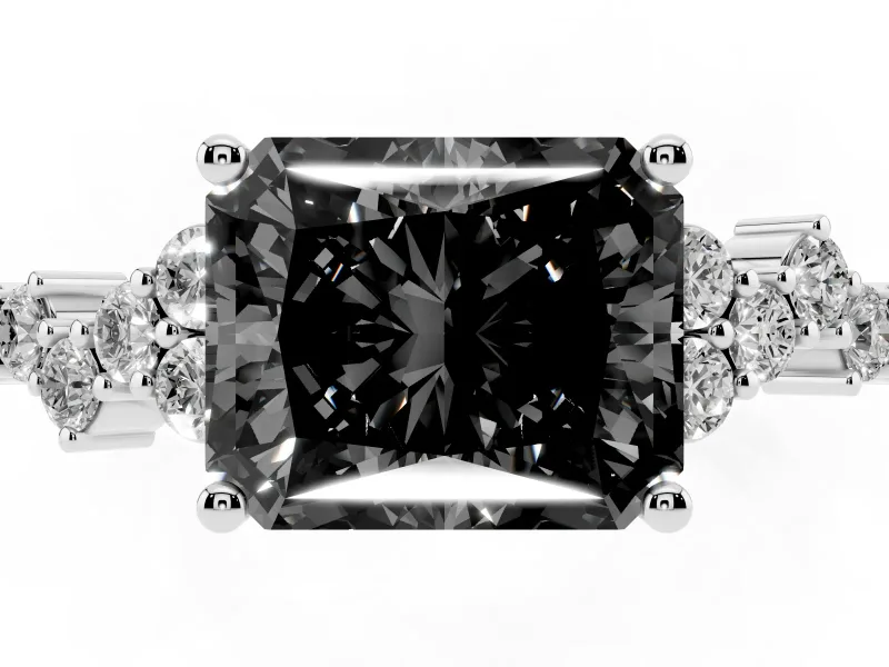 Radiant Cut Scattered Accent Engagement Ring Setting for a Black Center | Slim Band | Platinum