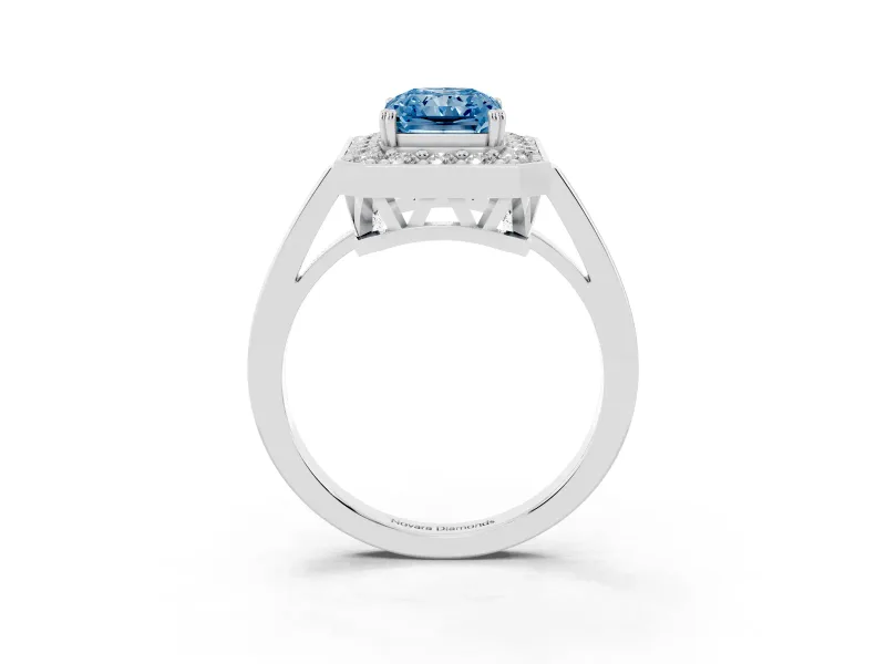 Radiant Cut Halo Engagement Ring Setting for a Fancy Blue Lab-Grown Diamond | Polished Halo Rim | White Gold