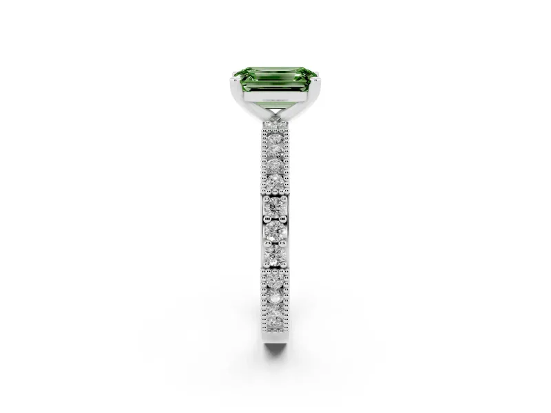 Emerald Cut Vintage Engagement Ring Setting for a Fancy Green Lab-Grown Diamond | Sterling Silver