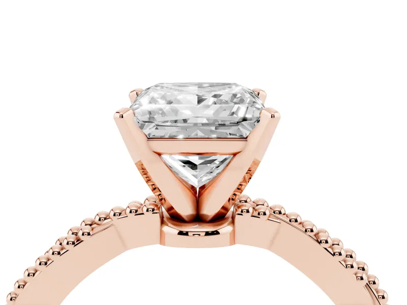 Princess Cut Twisted Solitaire Engagement Ring Setting | Beaded Twist Band | Rose Gold