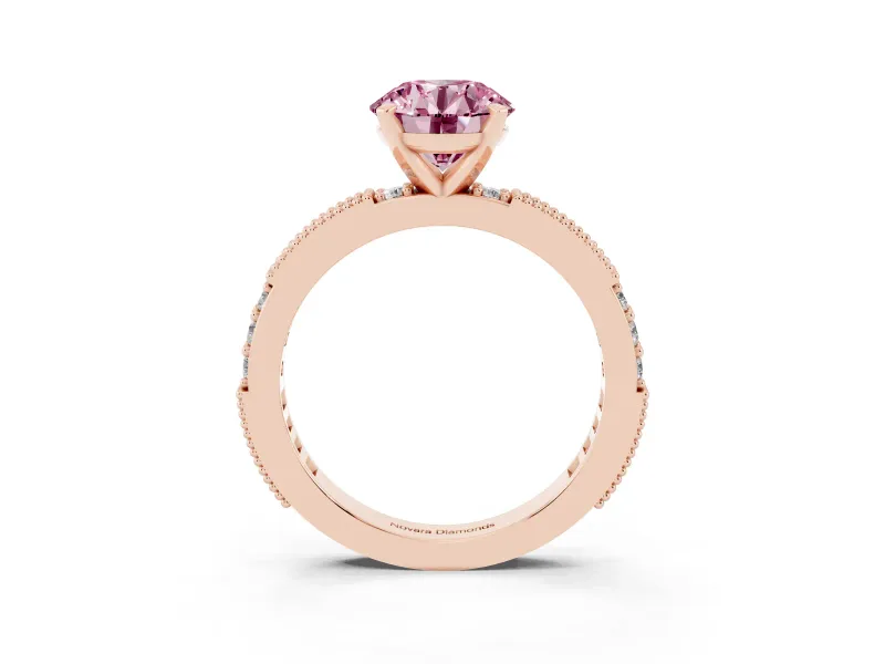 Round Vintage Pavé Engagement Ring Setting for a Fancy Pink Lab-Grown Diamond | Rose Gold