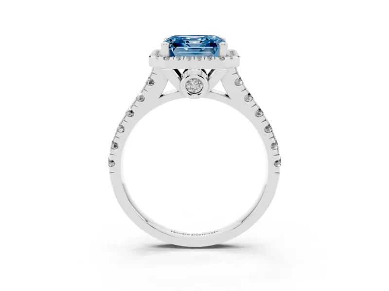 Asscher Cut Halo Engagement Ring Setting for a Fancy Blue Lab-Grown Diamond | Shared Prong Shoulders | Sterling Silver