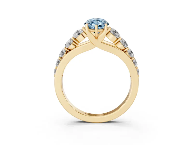Marquise Graduated Side Stone Engagement Ring Setting for a Fancy Blue Lab-Grown Diamond | Flat Top Band | Yellow Gold