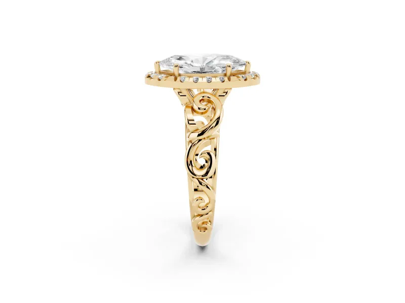 Marquise Vintage Filigree Halo Engagement Ring Setting | Scroll Shoulders | Yellow Gold