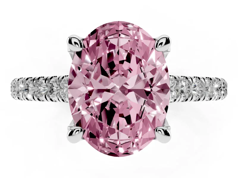 Oval Hidden Halo Engagement Ring Setting for a Fancy Pink Lab-Grown Diamond | Claw Prongs | Platinum