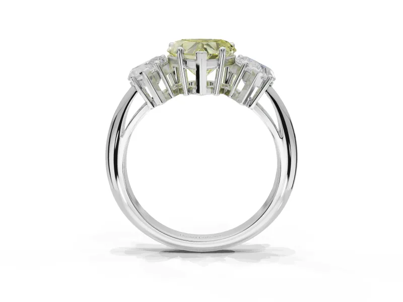 Heart-Shaped Three Stone Engagement Ring Setting for a Fancy Yellow Lab-Grown Diamond | Plain Band | Platinum