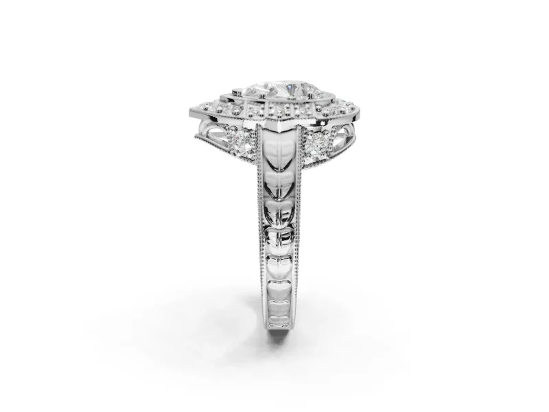 Pear-Shaped Vintage Halo Engagement Ring Setting | Art Deco Side Panels | Platinum