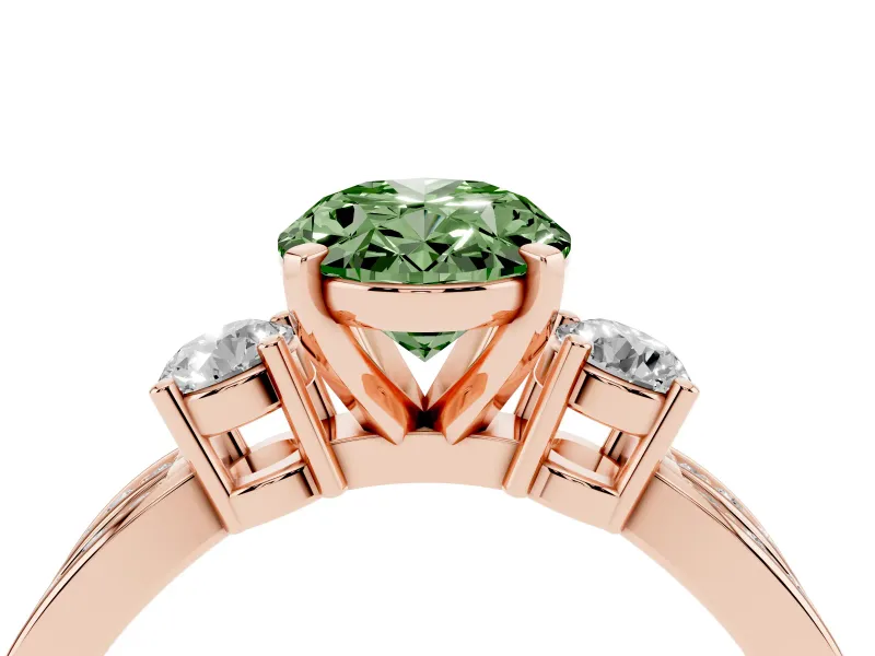 Fancy Green Three-Stone Oval Cut Diamond Twist Band Ring Set in Rose gold with Pavé Accents and Prong Setting