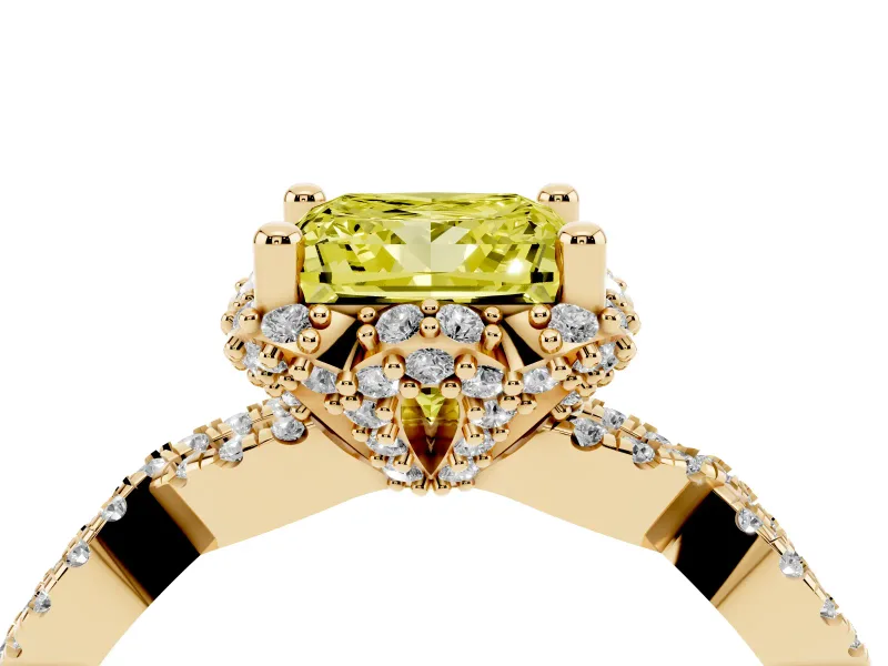 Princess Cut Halo Engagement Ring Setting for a Fancy Yellow Lab-Grown Diamond | Yellow Gold - Design NV-24725