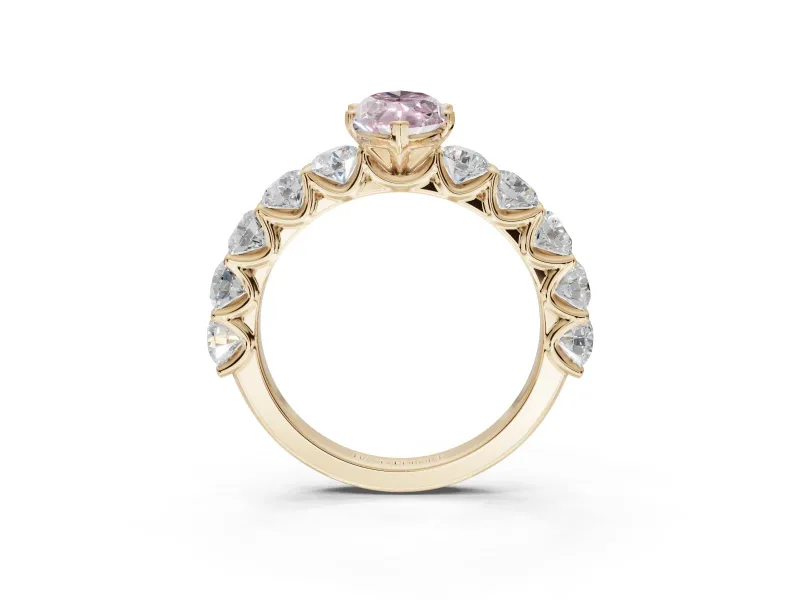 Marquise Side Stone Engagement Ring Setting for a Fancy Pink Lab-Grown Diamond | Scalloped Prong Accents | Yellow Gold
