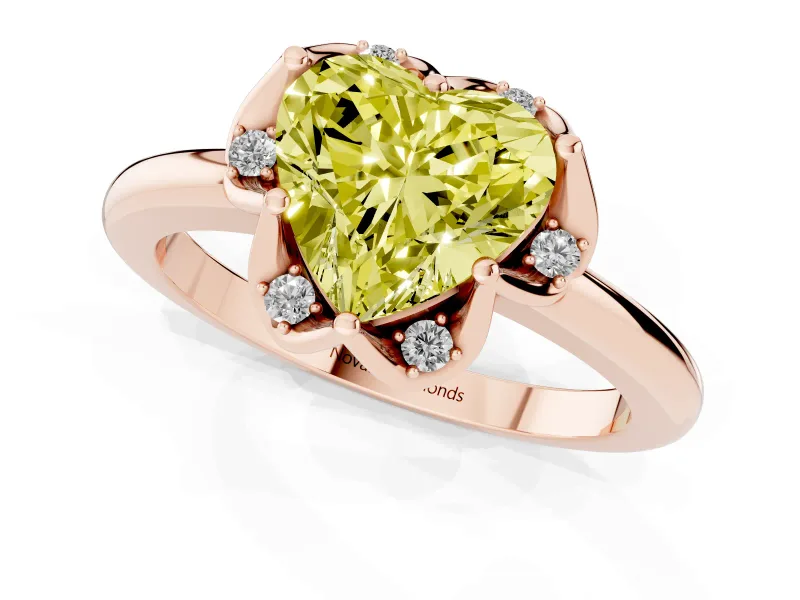 Heart-Shaped Petal Halo Engagement Ring Setting for a Fancy Yellow Lab-Grown Diamond | Rose Gold