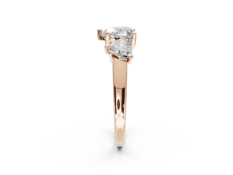 Heart-Shaped Three Stone Engagement Ring Setting | Wide Tapered Shoulders | Rose Gold