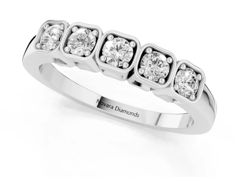 Five-Stone Round Diamond Band Set in White gold with Bezel Setting