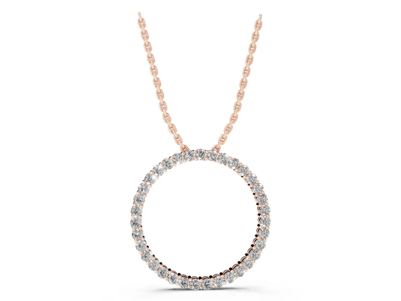 Round Lab-Grown Diamond Wide Eternity Circle Pendant Necklace | Prong Set | Rose Gold