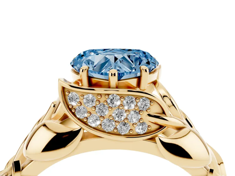 Heart-Shaped Leaf Bypass Engagement Ring Setting for a Fancy Blue Lab-Grown Diamond | Yellow Gold
