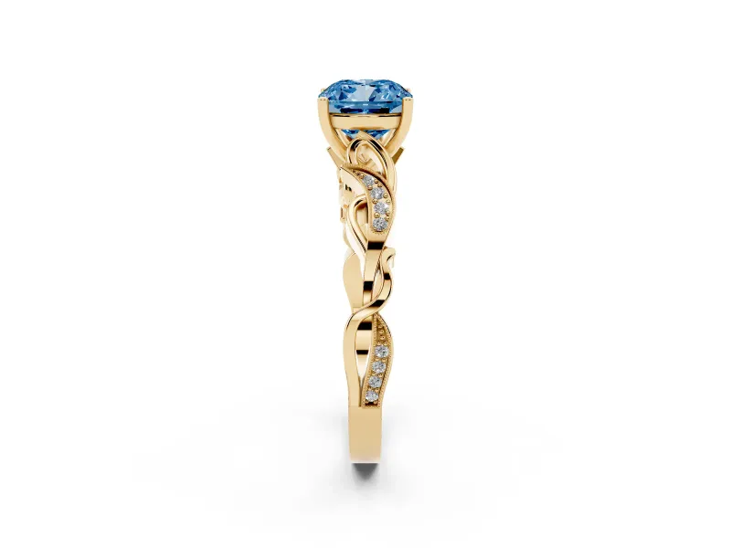 Cushion Cut Vine Engagement Ring Setting for a Fancy Blue Lab-Grown Diamond | Yellow Gold
