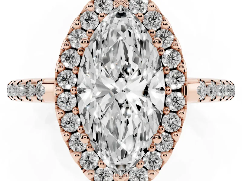 Marquise Pave Halo Engagement Ring Setting | Pave Band | Rose Gold