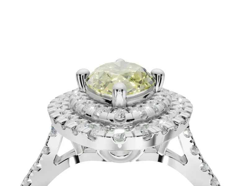 Canary Yellow Marquise Lab-Grown Diamond Double Halo Statement Ring Set in White Gold with Pavé Band