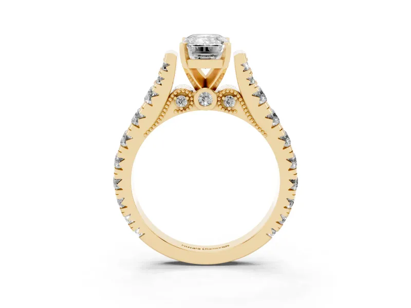 Emerald Cut Graduated Side Stone Cathedral Engagement Ring Setting | Milgrain Gallery | Yellow Gold