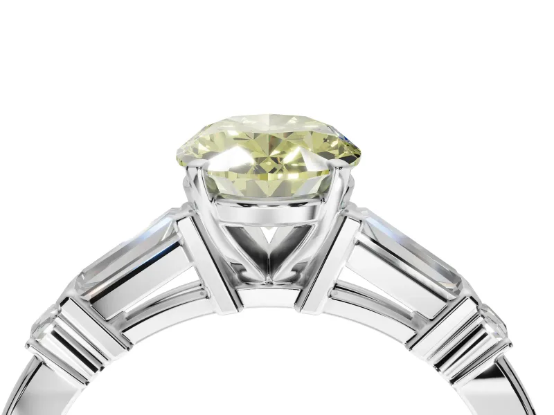 Oval Tapered Baguette Engagement Ring Setting for a Fancy Yellow Lab-Grown Diamond | Sterling Silver