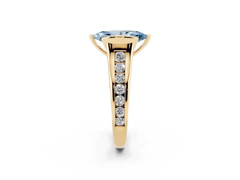 Marquise Half Bezel Engagement Ring Setting for a Fancy Blue Lab-Grown Diamond | Yellow Gold