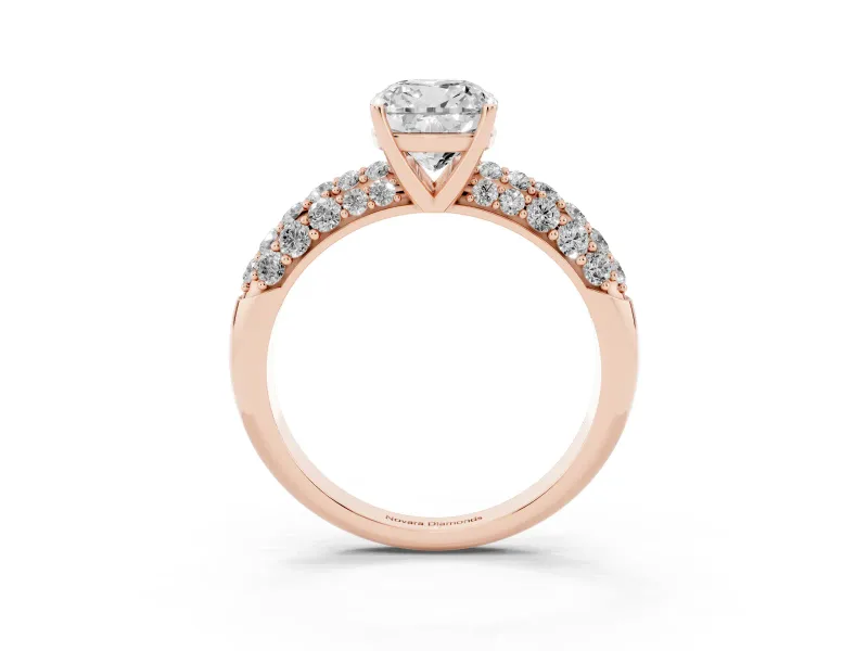 Cushion Cut Multi Row Pave Solitaire Engagement Ring Setting | Domed Shoulders | Rose Gold