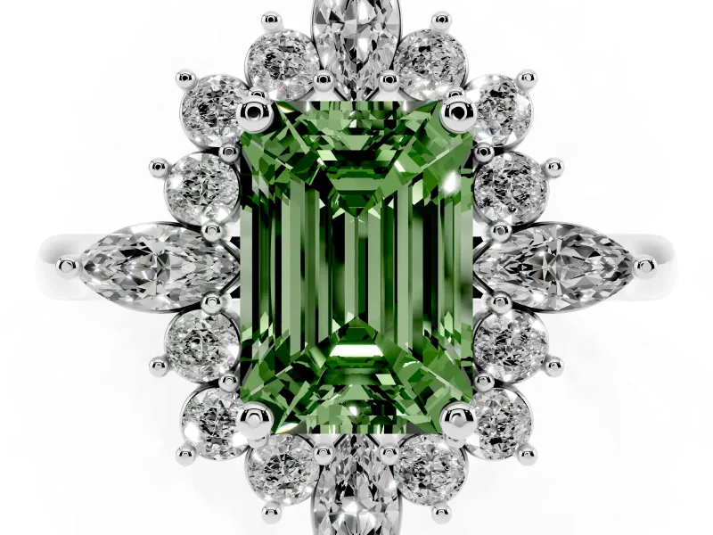 Emerald Cut Engagement Ring Setting for a Fancy Green Lab-Grown Diamond | Sterling Silver - Design NV-24790