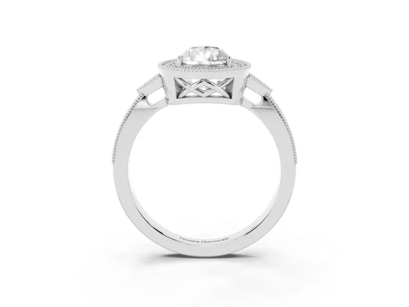 Pear-Shaped Vintage Milgrain Halo Engagement Ring Setting | Graduated Pavé Band | Sterling Silver